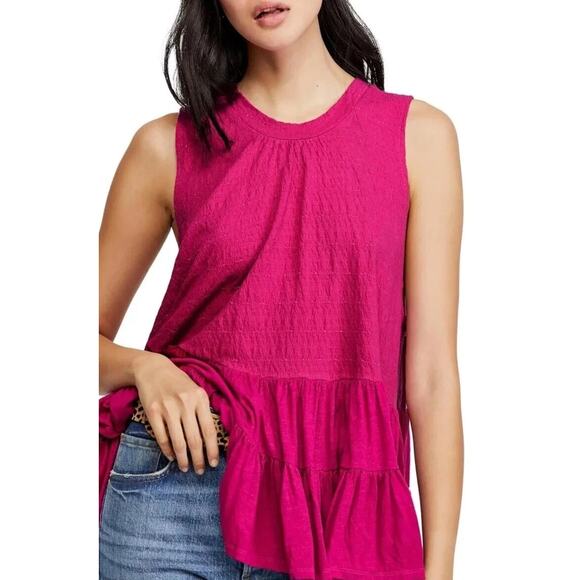 Free People Right On Time Pink Babydoll Tunic Tank Top S Oversized Open Back - Picture 2 of 11